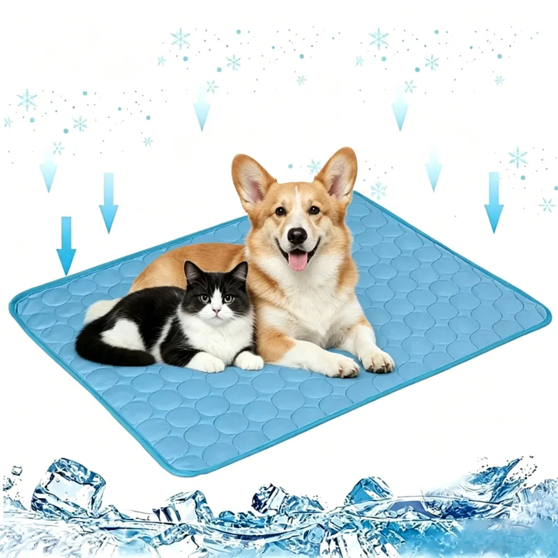 Tapis rafraîchissant pour animaux de compagnie – Coussin d'été respirant en soie glacée lavable pour chien et chat – Lit durable pour animaux de compagnie – Coussin rafraîchissant pour terrasses extérieures