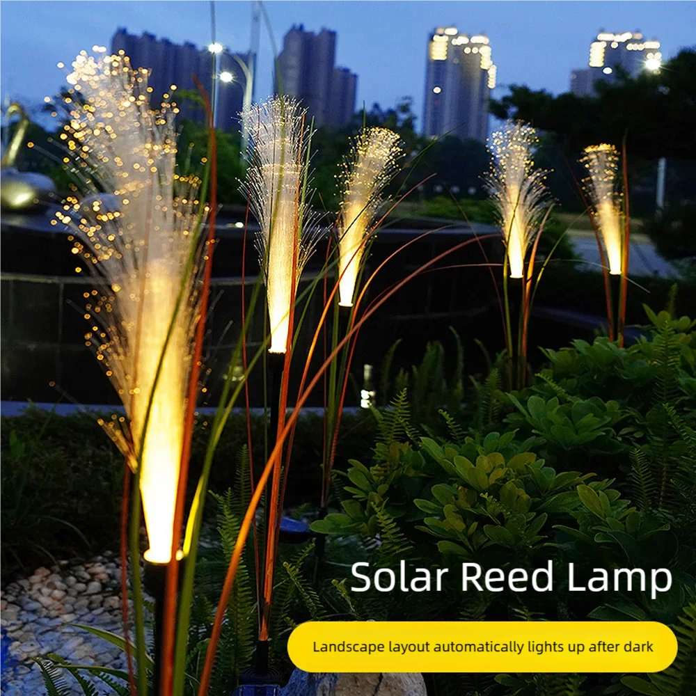 Solar Outdoor Lights Jellyfish Colorful Fiber Optic Reed Dandelion Lights Patio Garden Ground Plug Lawn Lights