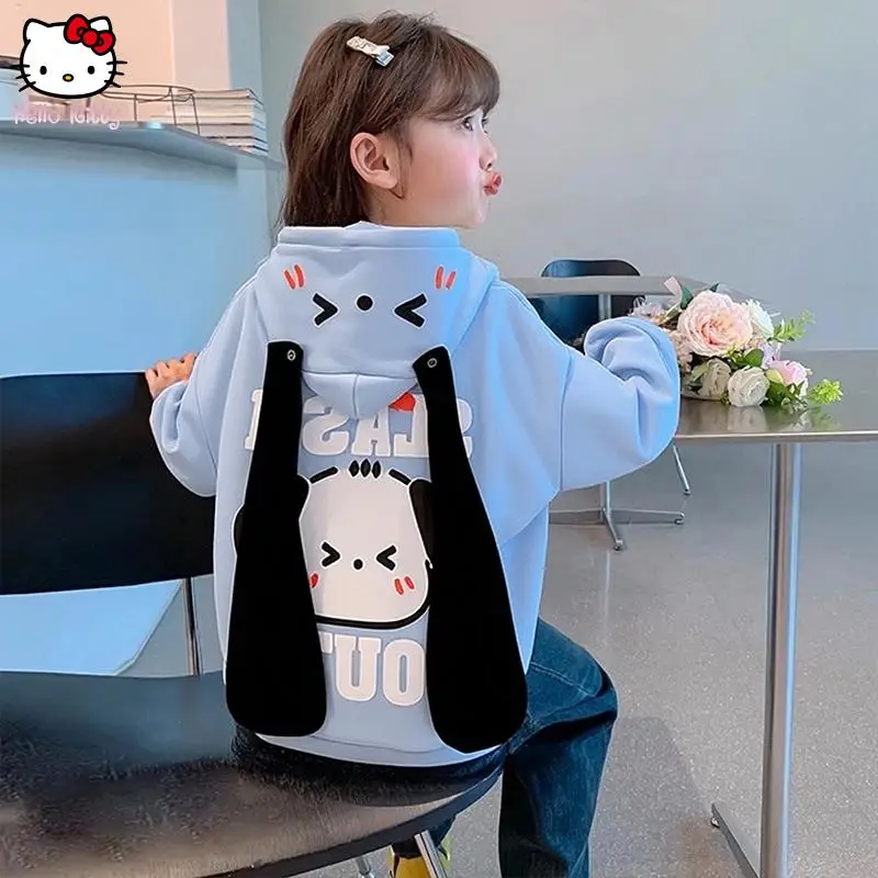 

Sanrio Kawaii Pochacco пальто с капюшоном и большими ушками, кардиган, пальто в стиле аниме, свободные повседневные студенческие топы для девочек, хлопковые топы с героями мультфильмов, осень-весна, новинка