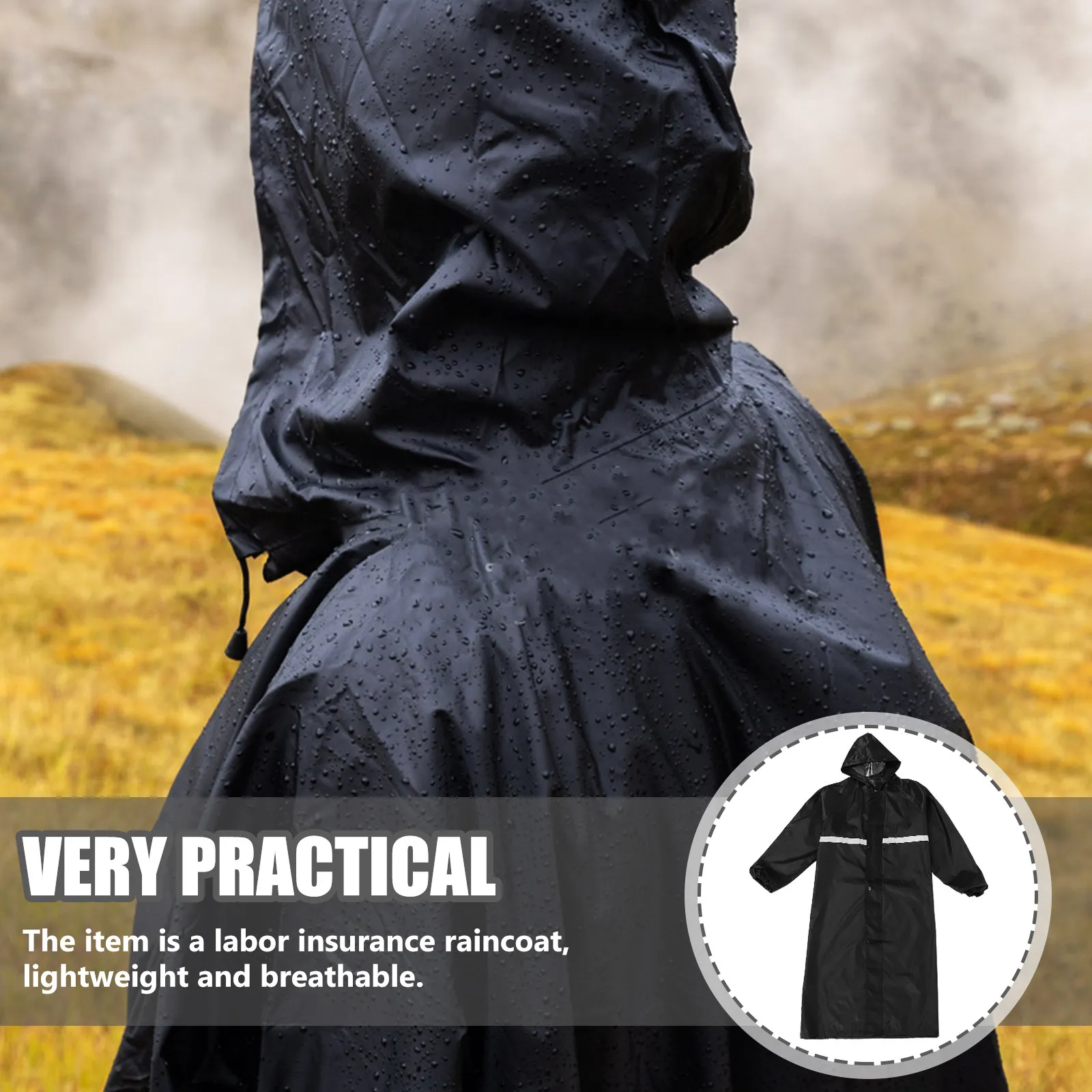 1 pc Waterproof Windbreaker Rainwear Hooded Jacket Labor Insurance Eaincoat Rainwear For Wet Weather Xxxxl Black