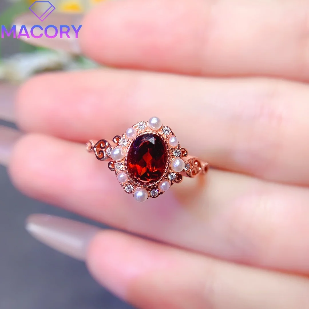 Sterling silver 925 natural garnet ring luxury female luxury brand replica to send free Valentine's Day gems.