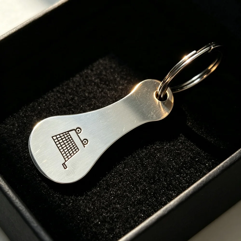 Shopping Cart Token Keychain Stainless Steel Trolley Release Coin Key Ring Engraved Shopping Cart Pattern Portable Supermarket S