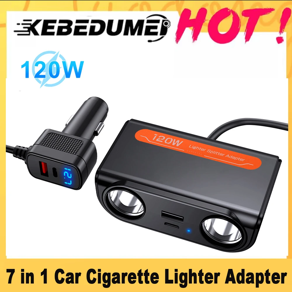 24/12V Socket Cigarette Lighter Splitter,120W Dual USB PD Socket DC Outlet Car Charger Adapter with LED Voltage Display