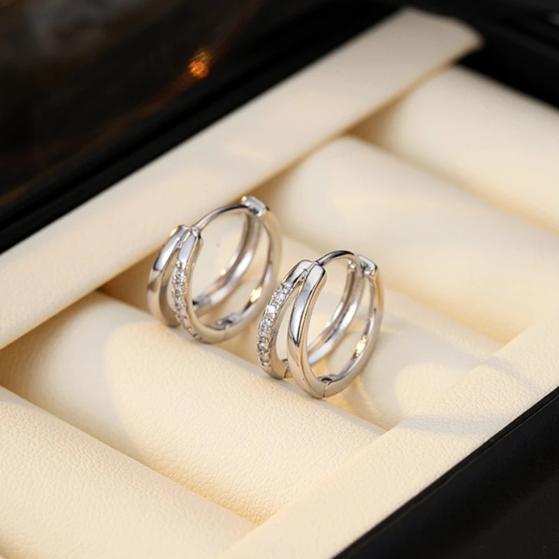 925 Silver Needle Double Layered Earrings 2026 New Style Fashionable Elegant High Grade Design Simple Loop Earrings for Women