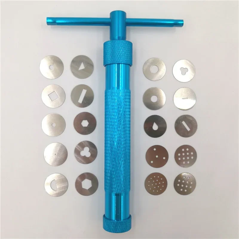 Blue Clay Extruders Sugar Paste Extruder Clay Craft Gun with 20 Tips Sugar Craft Fondant Cake Sculpture Polymer Clay Tool