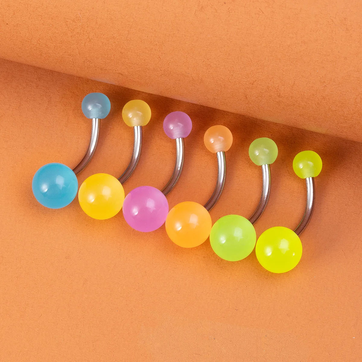 6pcs Night Glow Belly Button Rings Navel Ring Piercing Bar Acrylic Ball Sexy Ombligo Party Stud for Women Men Body Jewelry 14G