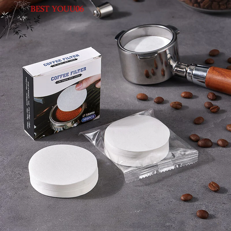(YOUU06)51/53/58mm Portafilter Basket Coffee Filter Paper For Espresso Machin 100 Sheet Round Coffee Paper For Moka Pot