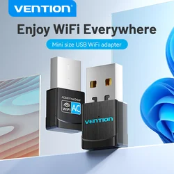 Vention-adaptador WiFi de doble banda, Dongle de tarjeta WiFi USB, 2,4G/5Ghz, para ordenador de escritorio y portátil, antena USB, tarjeta de red Ethernet