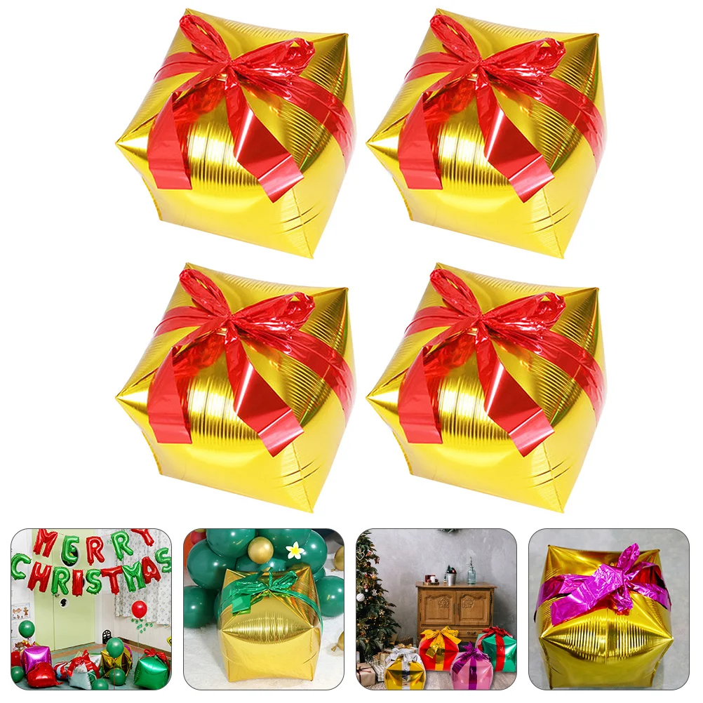 

4Pcs Square Shaped Aluminum Film Balloons Creative Gift Box Balloons for Themed Parties Decor Gift Box Balloon