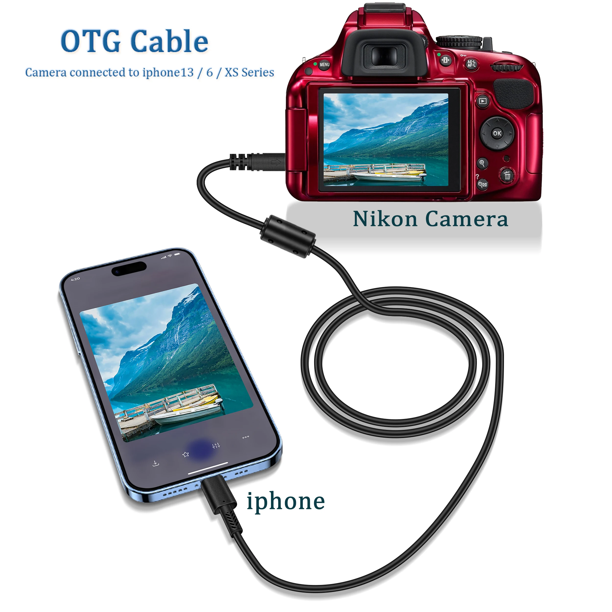 Nikon Camera MINI8P to Lightning port OTG cable for iphone14,13,12,8,7,6,for NIKON Coolpix S10,S4,S9,S520,S210,S600,S710,S560