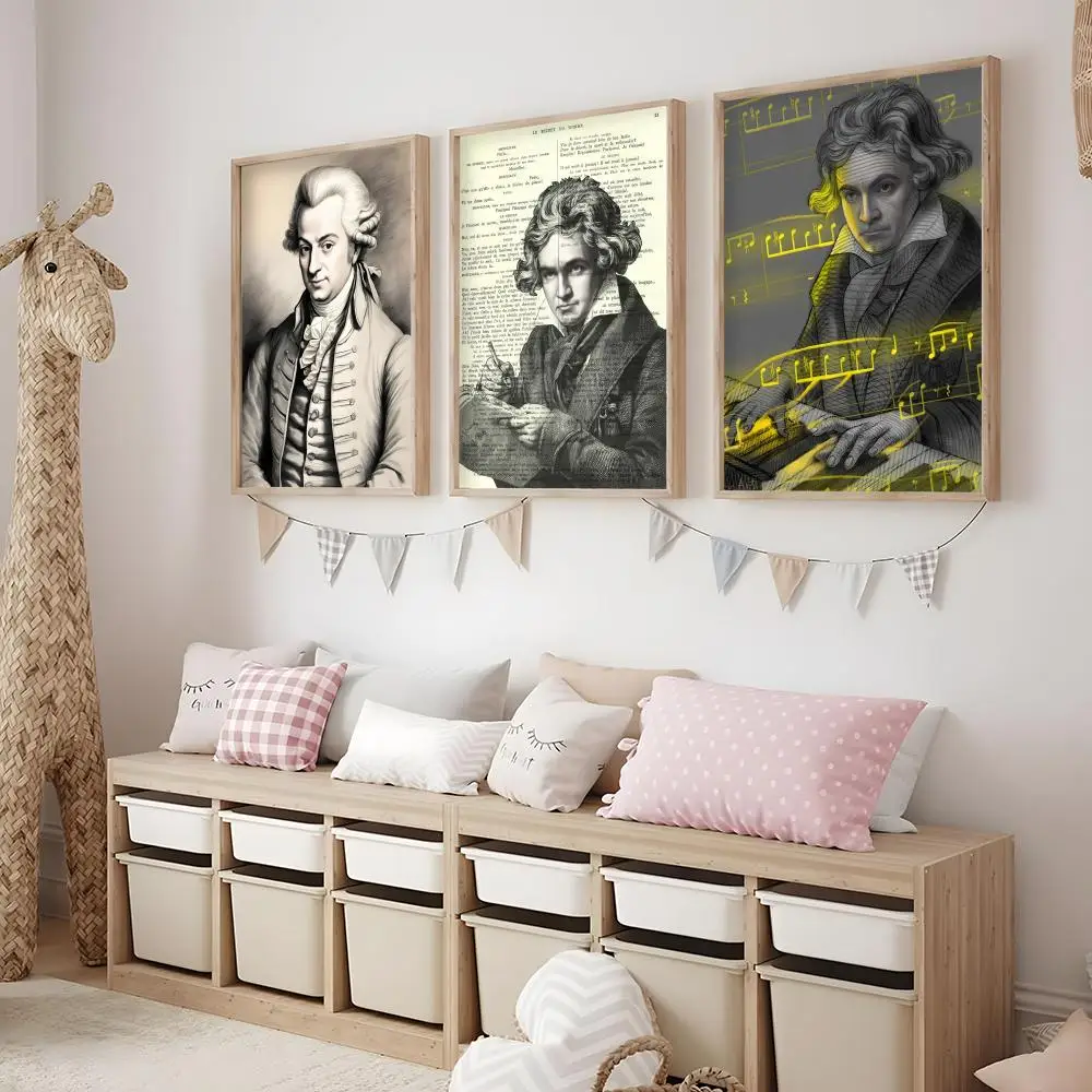 Classic Music M-Mozart Poster Minimalist Easy-Apply Wall Art Stickers with Clean Aesthetic Design for Stylish Home Interiors