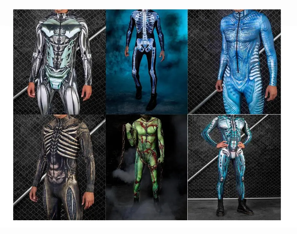 Men Adults Steampunk Bodysuits The Future Robot CyberPunk Jumpsuit Halloween Holiday Party Cosplay Costume Alien Rompers Zentai