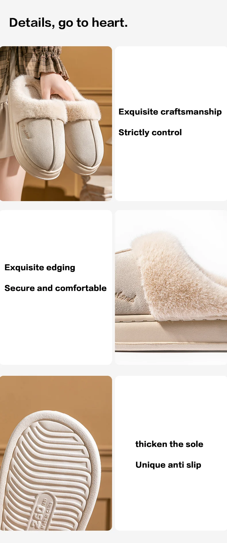 Winter-Warme Hausschuhe für Männer und Frauen, Wildleder-Plüsch, Fellgefütterte Baumwollschuhe, Dicke Sohle, Rutschfest, für Innenräume, Schlafzimmer, Paar-Mules – Detail 13