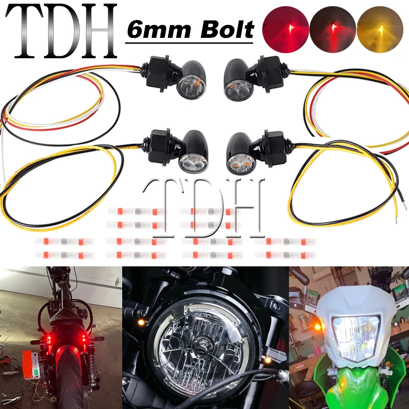 Retro Motorcycle Brake Tail Turn Signal Light LED Indicator Lamp 12V LED Signals Lamp M6 for Cafe Racer Bobber Chopper Scrambler