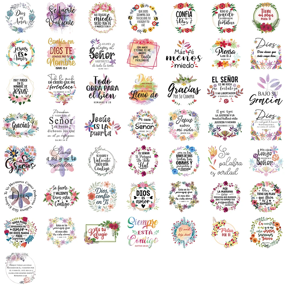 10/30/50pcs Spain Motivational Phrase Flower Stickers Creative Cartoon Decals Decoration Luggage Scrapbook Phone Sticker Packing