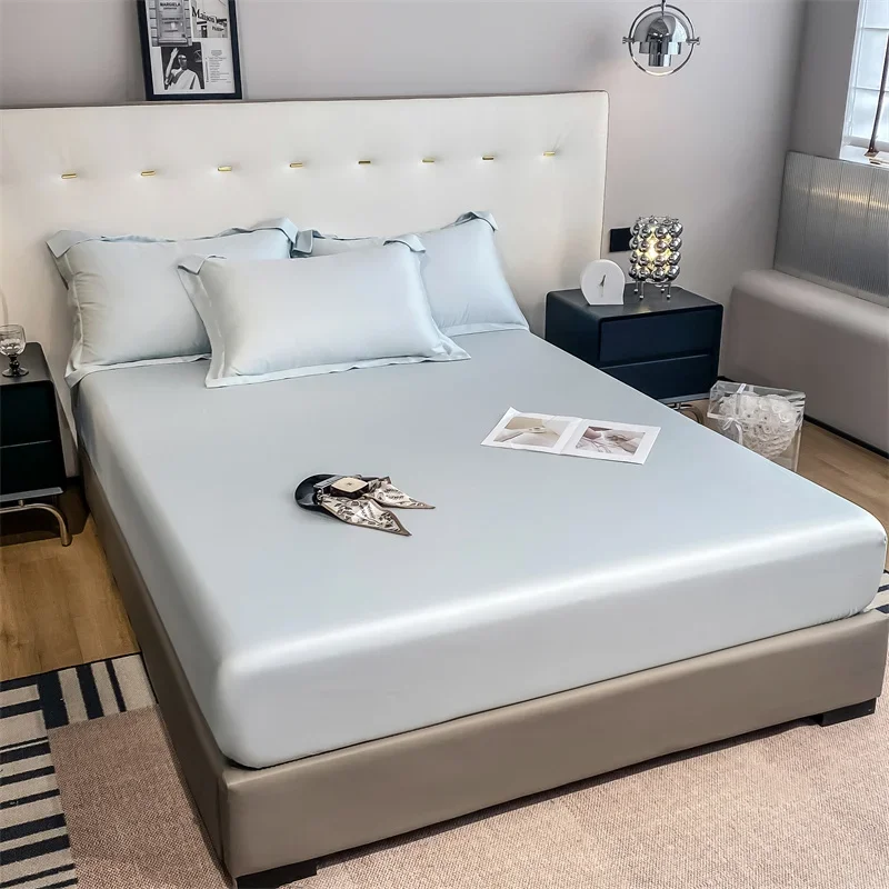 Fitted Sheet Pure Color Silk Bed Sheet Pure Natural Mulberry Silk Mattress Cover Elastic Band Fixed Silk Bedding 140x190Cm