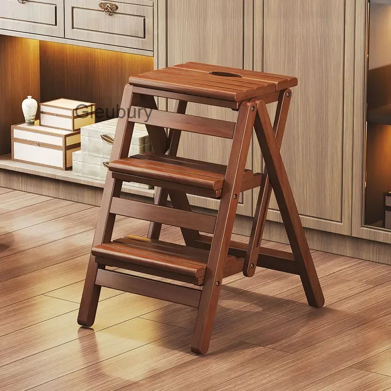 Stool, Folding Wooden Step Multi-Tier Convertible Ladder Stool for Home & Kitchen