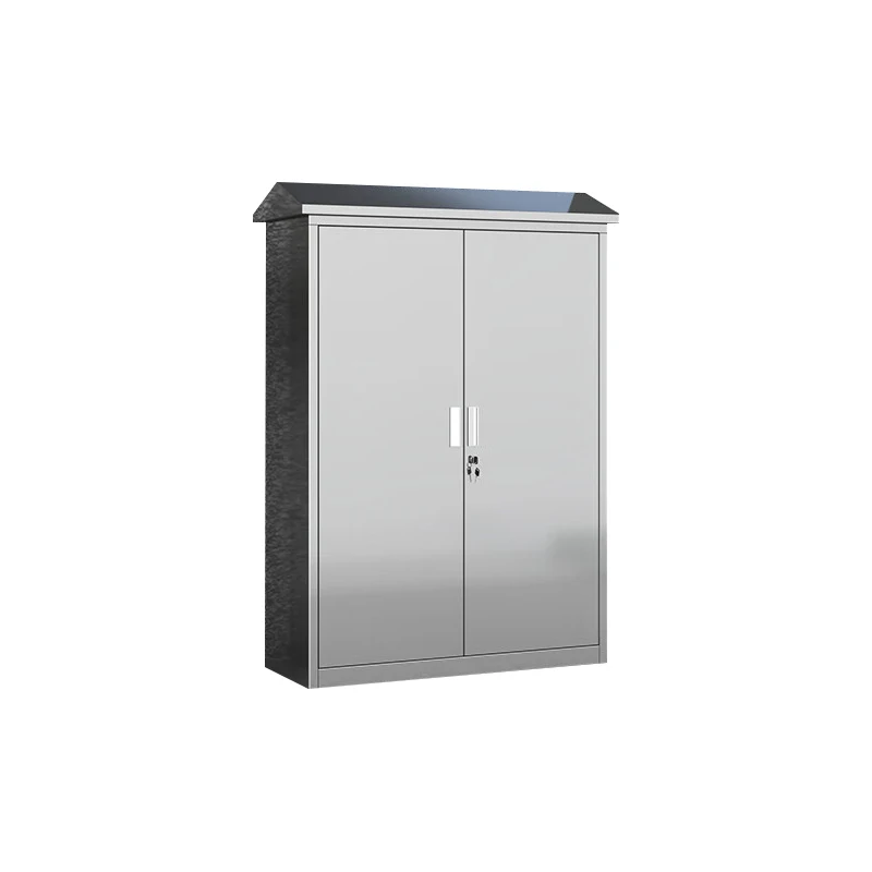 Outdoor Stainless Steel Storage Cabinet Double Door Lockable Garden Tool Cabinet Broom Cleaning Storage Cupboard