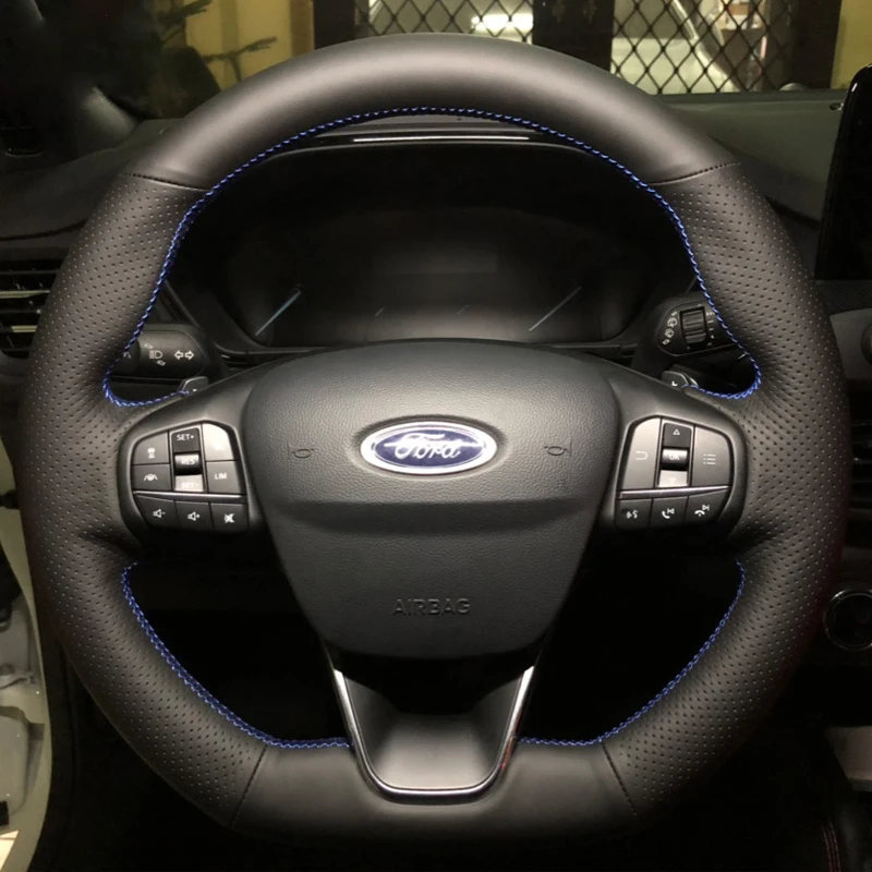 

Чехол на руль автомобиля «сделай сам», ручное шитье для Ford Focus Kuga Escape Fiesta, автомобильные аксессуары из натуральной кожи для интерьера
