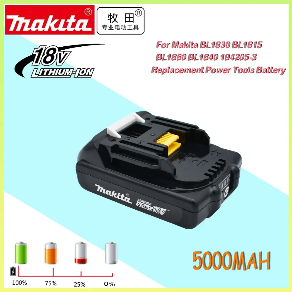 

Makita Rechargeable 18V 5.0Ah Li-Ion Battery For Makita BL1830 BL1815 BL1860 BL1840 194205-3 Replacement Power Tools Battery