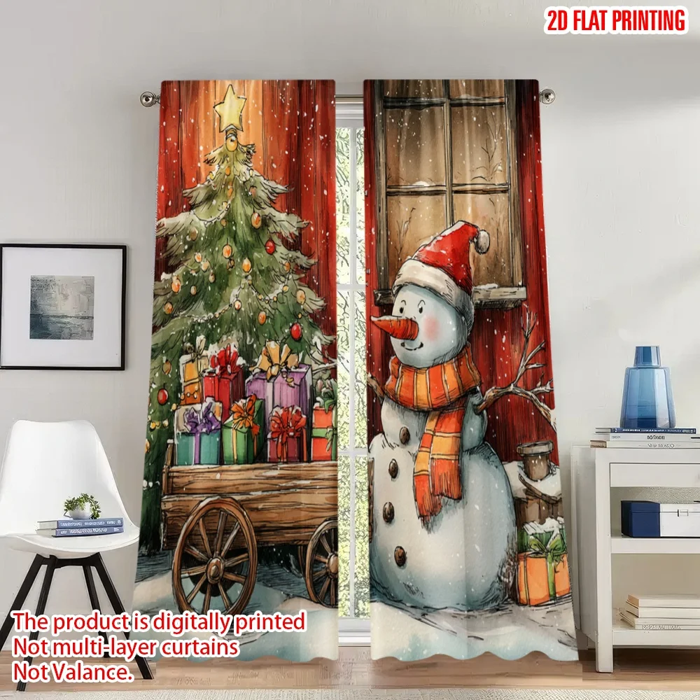 

2pcs 2D flat printing Christmas Party Curtains Christmas Snowman Tree Gifts_m Digital Printed Polyester Drapes Party & Holiday