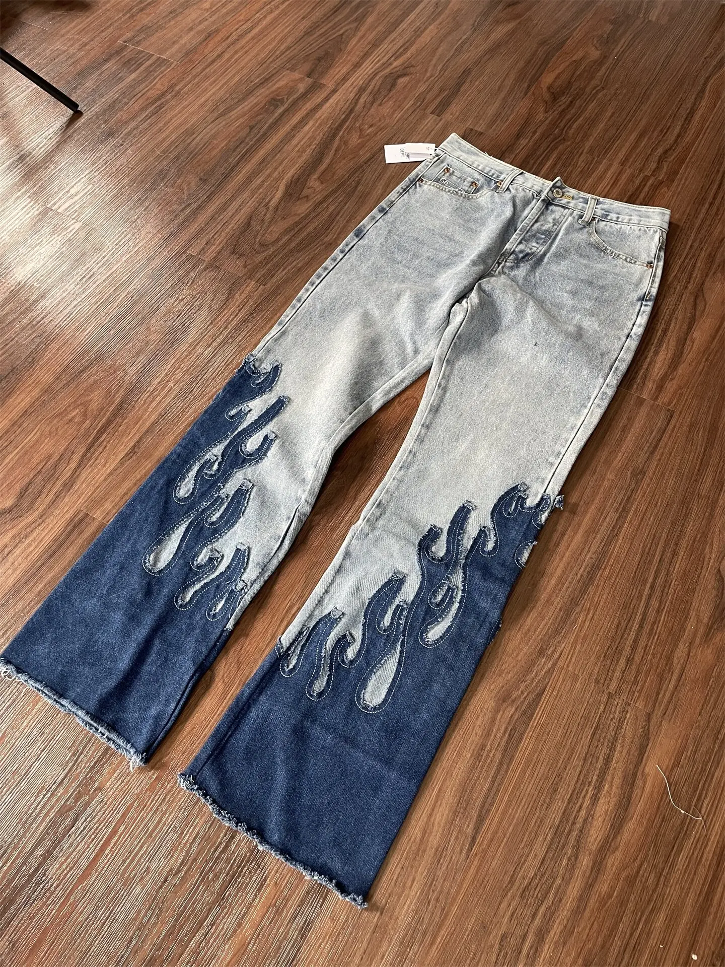 GALLERY DEPT TALK retro flame embroidery splicing micro-pull old washed loose jeans