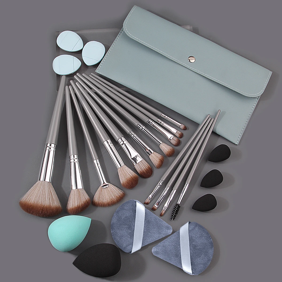 ชุดแปรงแต่งหน้าอเนกประสงค์ขนนุ่ม 14 ชิ้น & ฟองน้ำแต่งหน้าไม่ติด 10 ชิ้นไข่/พัฟแป้ง & ถุงเก็บ 1 ชิ้น