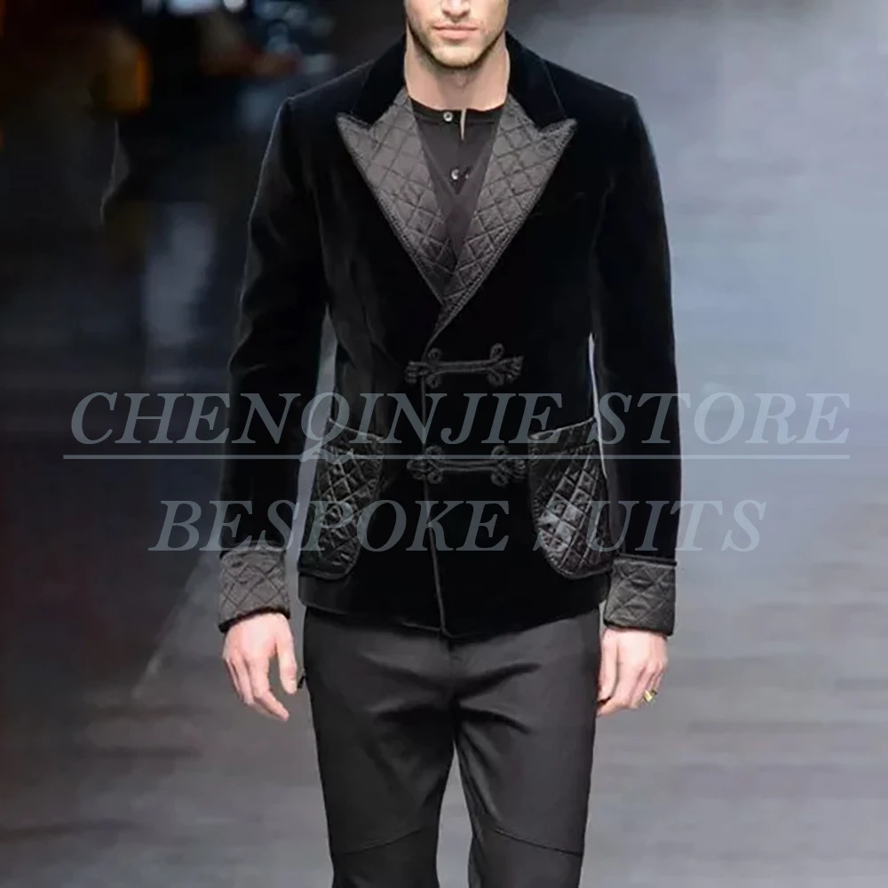

Daily Black Velvet Men's Suits Fashion Peak Lapel Slim Fit 2 Piece Jacket Pants Outfits Autumn Male Clothing Customzied Full Set