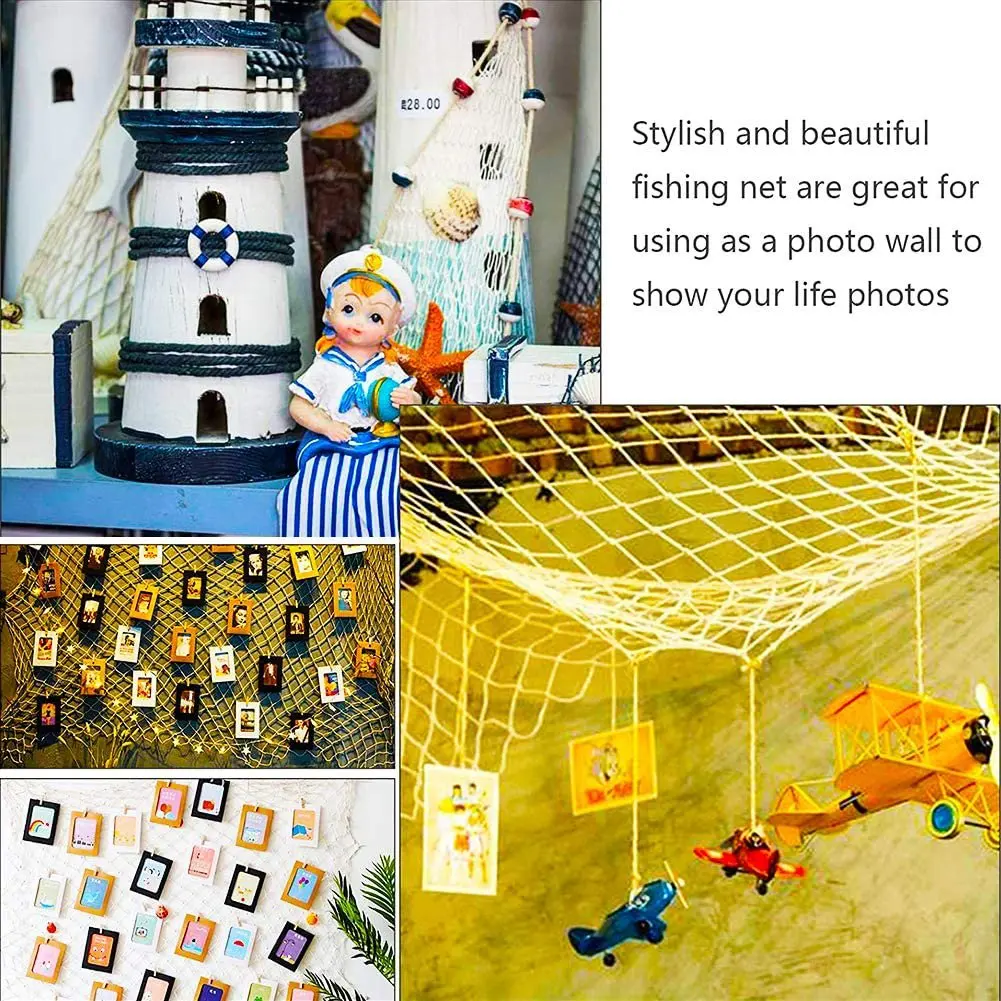 

67NEW Fish Net for Home Photo Frame Wall Decorative Mediterranean Style for Nautical Party,Baby Shower,Photographing Decor