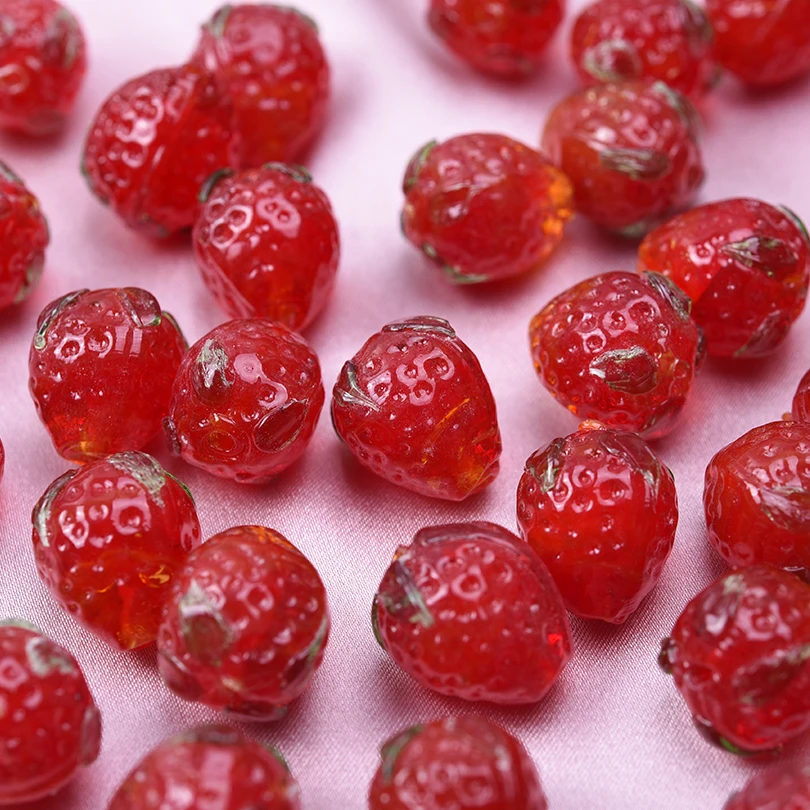 10pcs Red Strawberry Beads For Jewelry Making Supplies Glass Pendant Handmade Bracelets Earrings Girl Cute DIY Fruit Spacer Bead