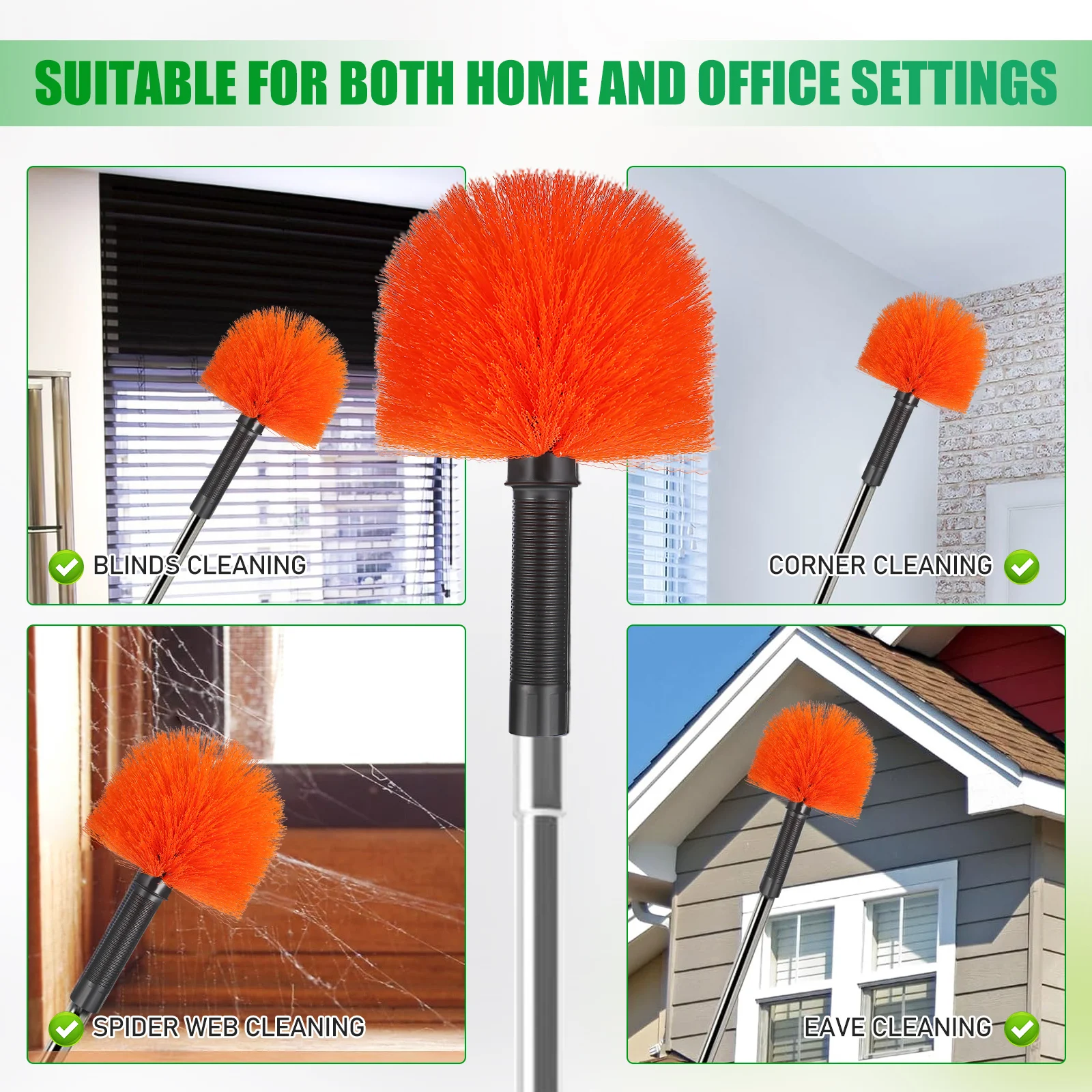 Spazzola Sweep Ragnatela Spolverino Testa Scopa Rimozione domestica Soffitto per esterni Arancione