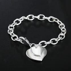 925 Sterling Silver Exquisite Double Heart Pendant Bracelets Charms Wedding High Quality Fashion Jewelry Christmas Gifts