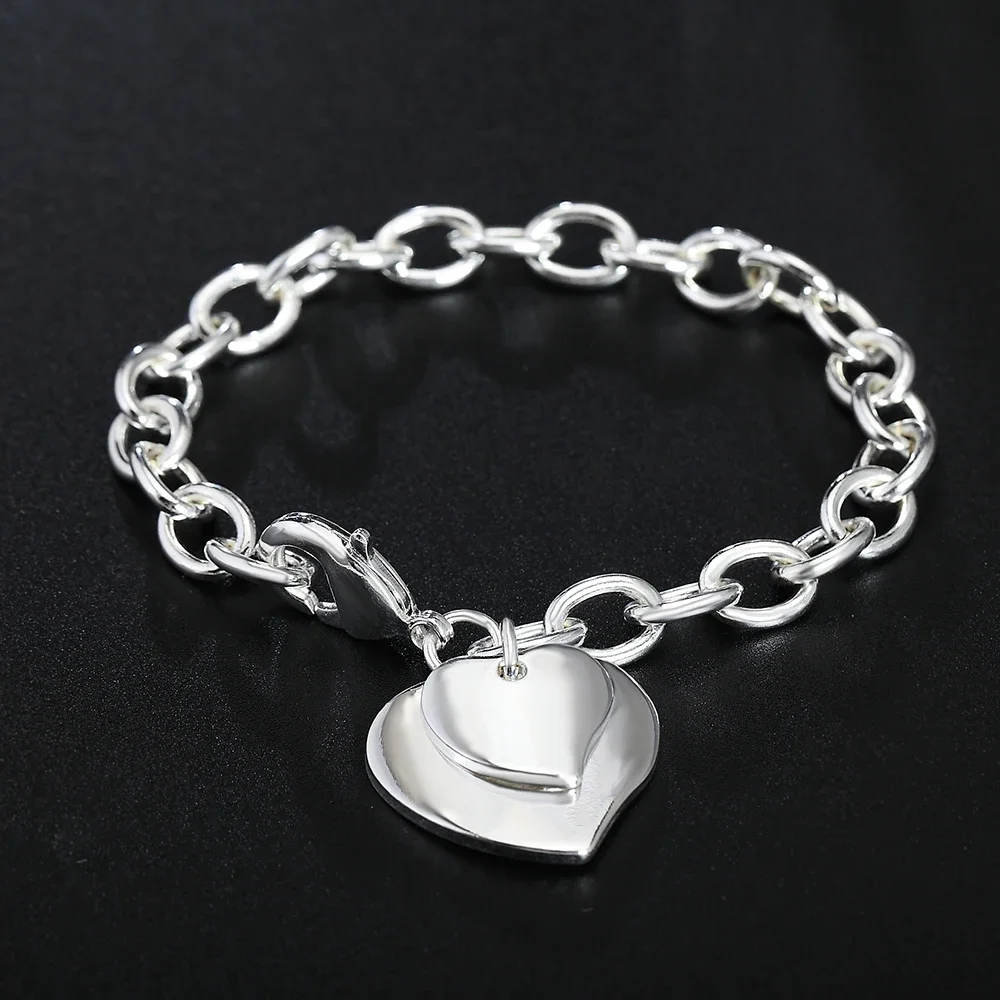 925 Sterling Silver Exquisite Double Heart Pendant Bracelets Charms Wedding High Quality Fashion Jewelry Christmas Gifts
