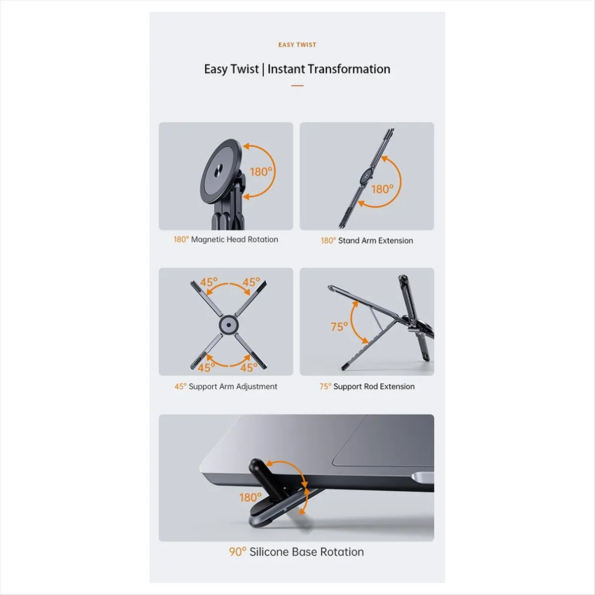 Folding Portable Aluminum Alloy Magnetic Stand for Laptops/Tablets/Phones, Handheld & Desktop Vertical Lifting Stand