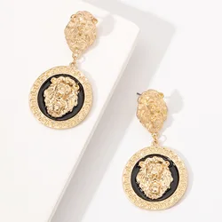 Trend New Cool Stuff Piercing Ear Golden Embossed Lion Head Alloy Trend Vintage Jewelry Personality Woman Earring