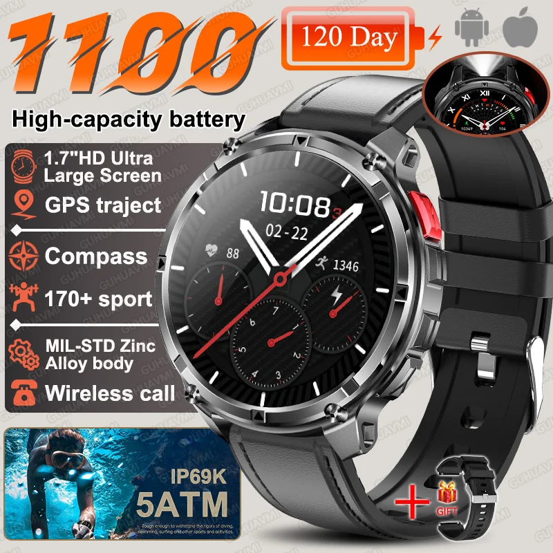 2026 Nieuwe T-Rex3 Ultra 1100 Mah Militaire Smart Horloge Mannen 1.7 "AMOLED GPS Path 5ATM Waterdicht Kompas LED zaklamp Smartwatch iOS