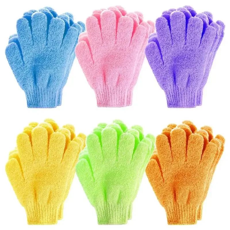 1-6Pair Five Fingers Bath Gloves Household Shower Scrub Body Wash Children Home Supply Elastic Wipe Back Bathing Cleaning Gloves