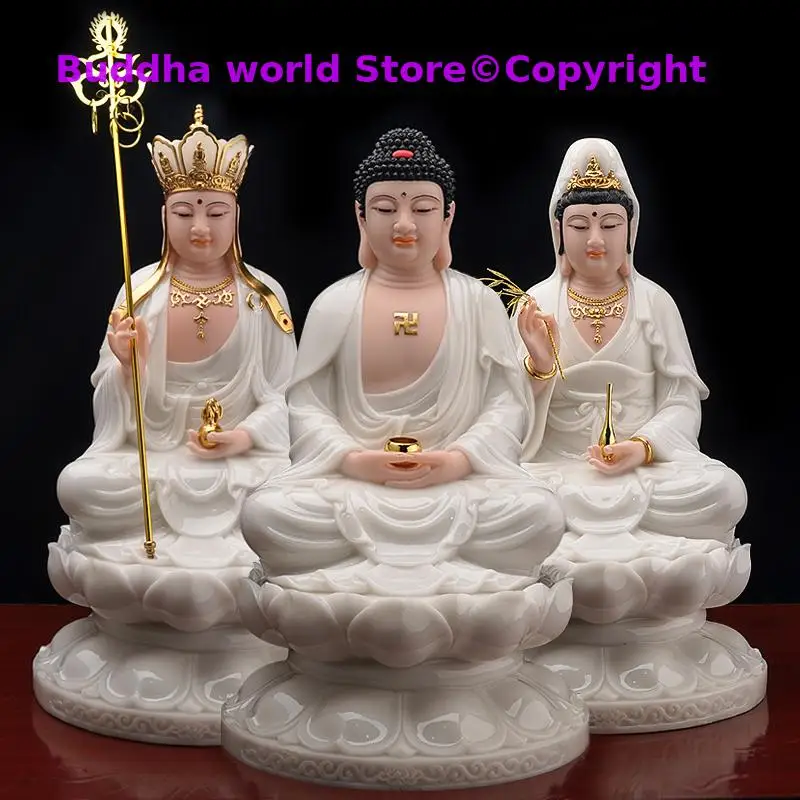 

3P Aisa High grade jade Buddha Buddhism SUO PO SANSHENG Guan yin Sakyamuni Dizang pusa Buddha statue HOME family protection