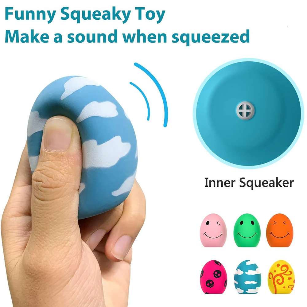 Dog Squeaky Toy 6 PCS Latex Bouncy Egg Balls with Squeaker for Puppy Small Pet Dogs Soft Rubber Sound Toys for Interactive Play