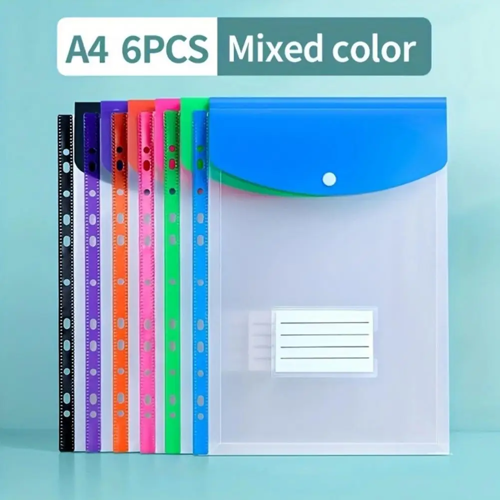 

6 Pcs A4 Plastic Binder Pockets For 11 Ring Binder Letter Size Document Organizer Loose Leaf File Folder Pouch With Label Pocket