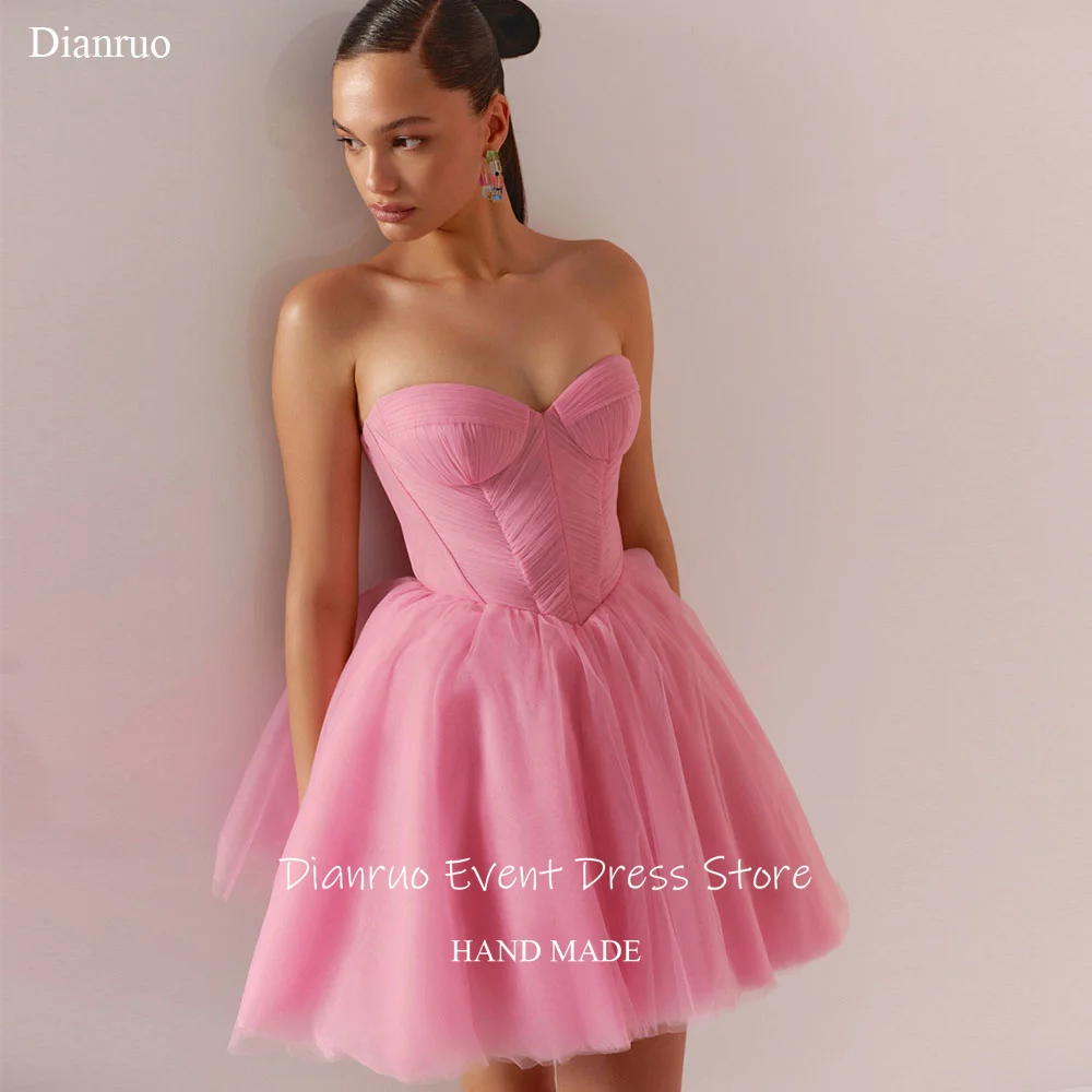 

Dianruo Dreamy Pink Prom Dresses Pleated Tulle Sweetheart Homecoming Dress A Line Flirty Puffy Brithday Party Dress Customized