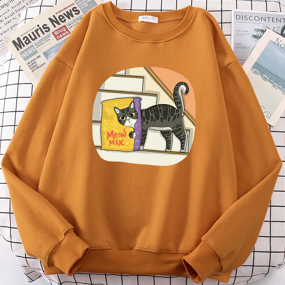 The Cat On The Snack Bag Printed Male Hoodies Fashion Casual Pullovers Autumn Loose Sweatshirt Cartoons Creativity Mens Clothing