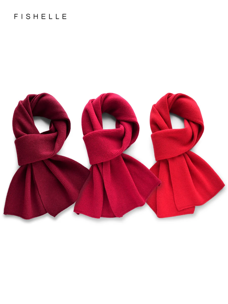 

Красный кашемировый шарф для женщин и мужчин, зимние шерстяные шарфы, вязаные однотонные теплые мягкие шаль, новогодние и рождественские подарки