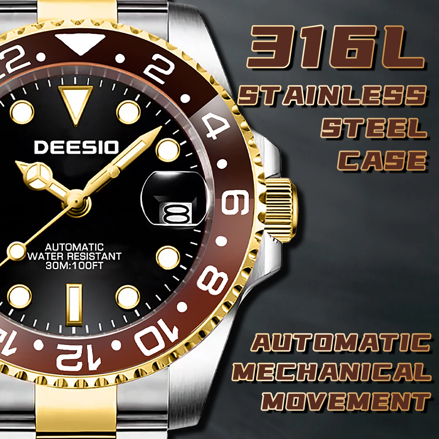 Deesio Men's Fully Automatic Mechanical Wristwatch Stainless Steel Material Classic Fashion Gifts for Men Night Light Watch
