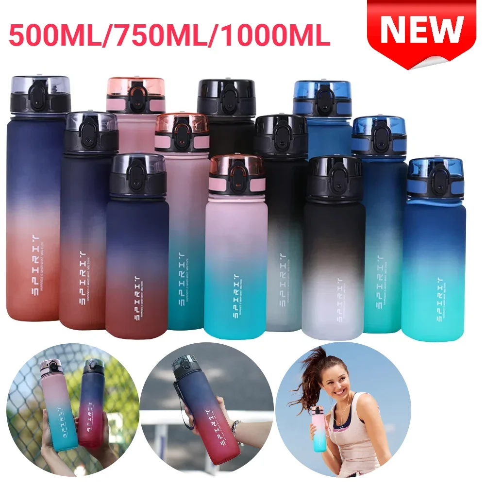 

1000ml Frosted Water Bottle with Handle Gradient Water Bottle Dazzling Color Water Bottle for Fitness Gym Outdoor Sports