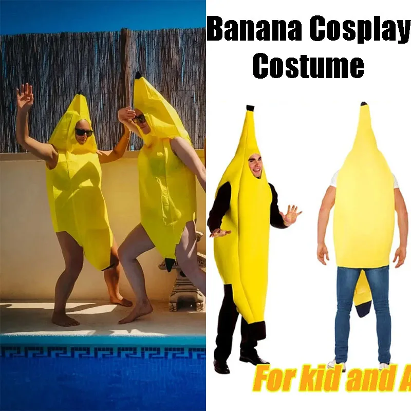 

Костюм банана на Хэллоуин для взрослых и детей, забавный фруктовый наряд для сцены, карнавальный костюм для вечеринок, комплект для комедийных представлений