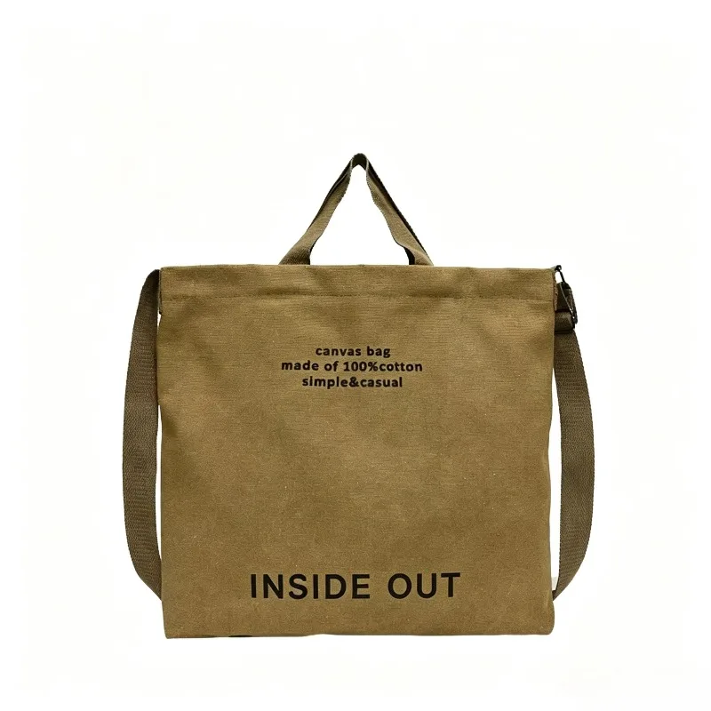 Bolsa transversal simples de lona japonesa para homens e mulheres, bolsa de mão grossa de lona lavada, grande capacidade, mochila para estudantes de artes