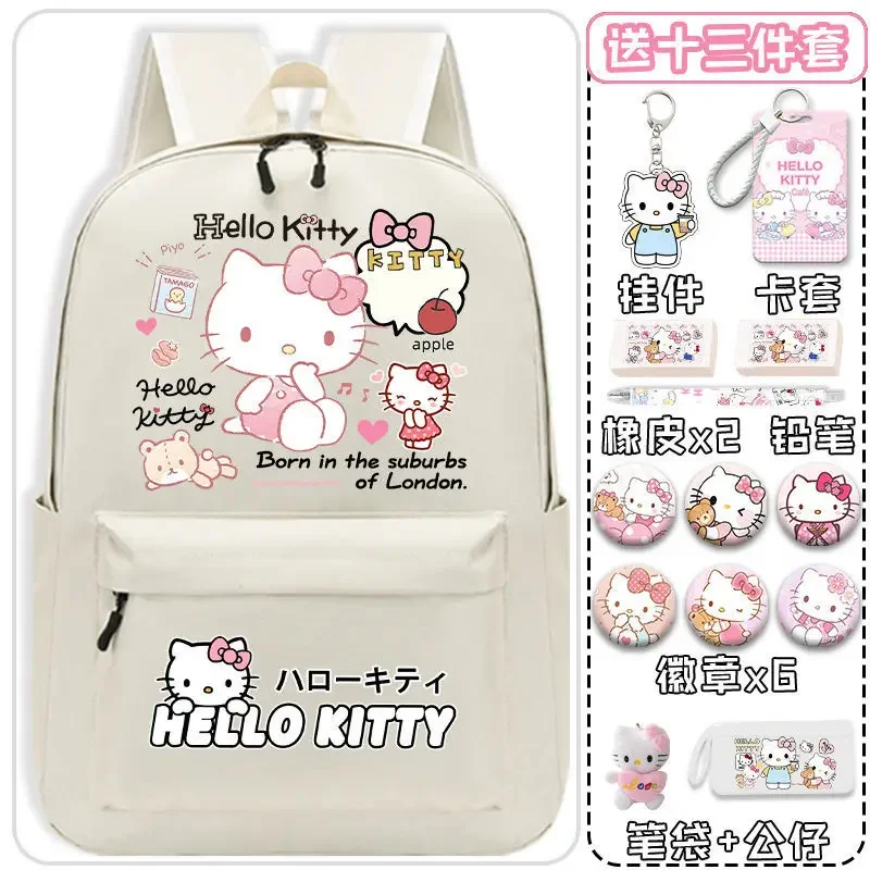 Sanrio New Hello Kitty Cartoon Schoolbag Student Female Hello Kitty Backpack Lightweight and Large Capacity