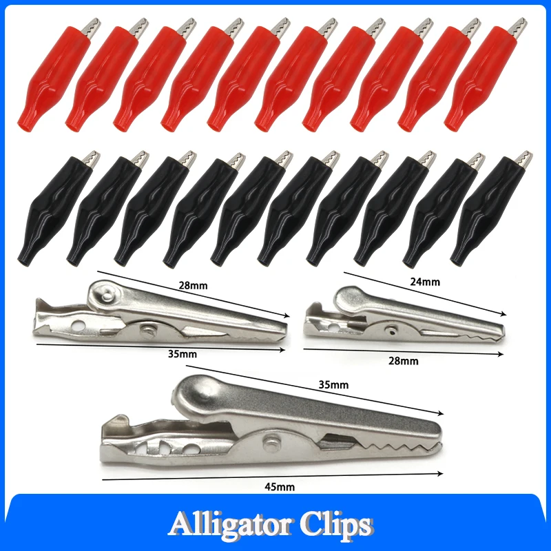 

28 35 45mm Metal Alligator Clip G98 Crocodile Electrical Clamps Testing Probe Meter Black Red with Plastic Boot Car Auto Battery