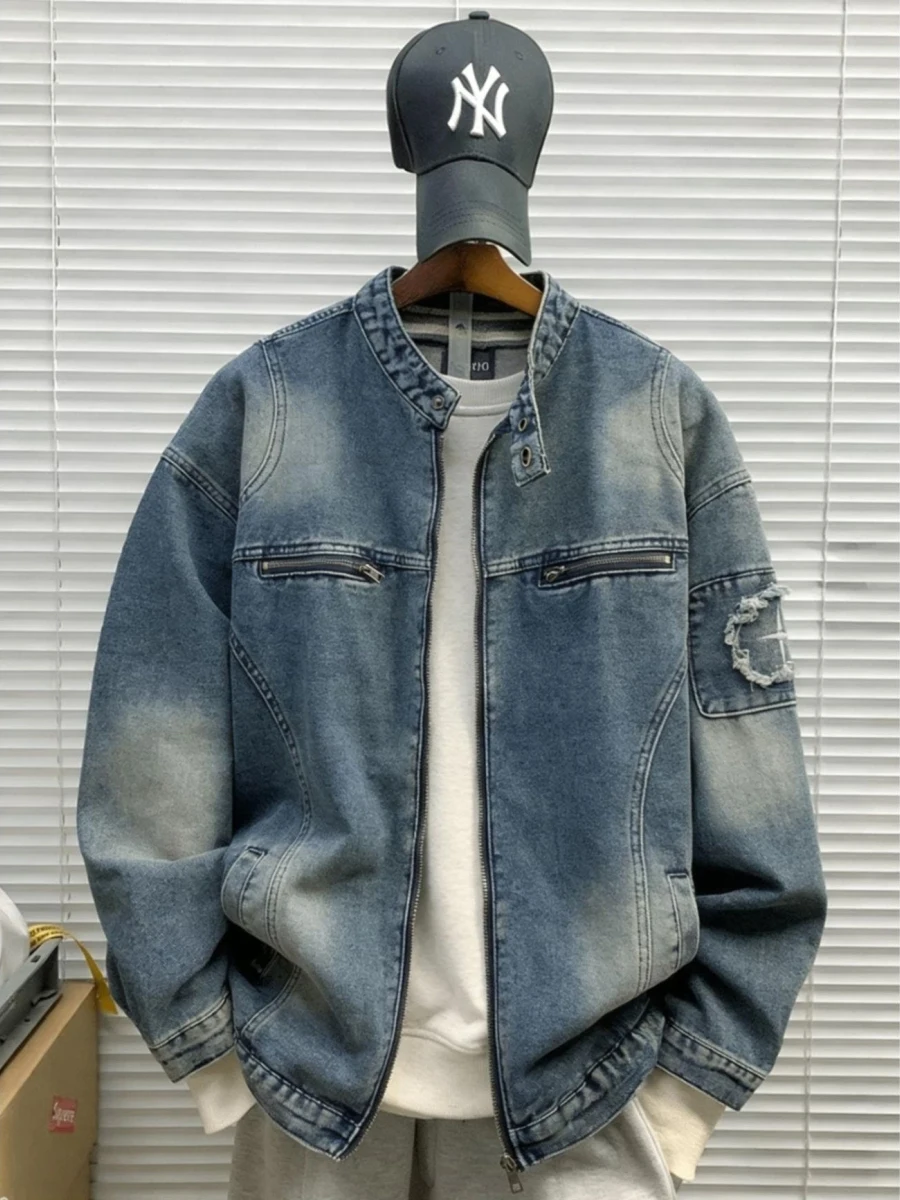 

Retro American Waed Denim Jaet Men's Loose Casual Workwear Jaet Spring Autumn Trendy High Street Polyester Blend